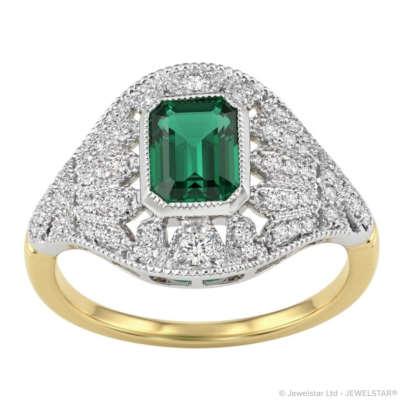 R-25202-EM-Y  Diamond & Emerald Vintage Ring