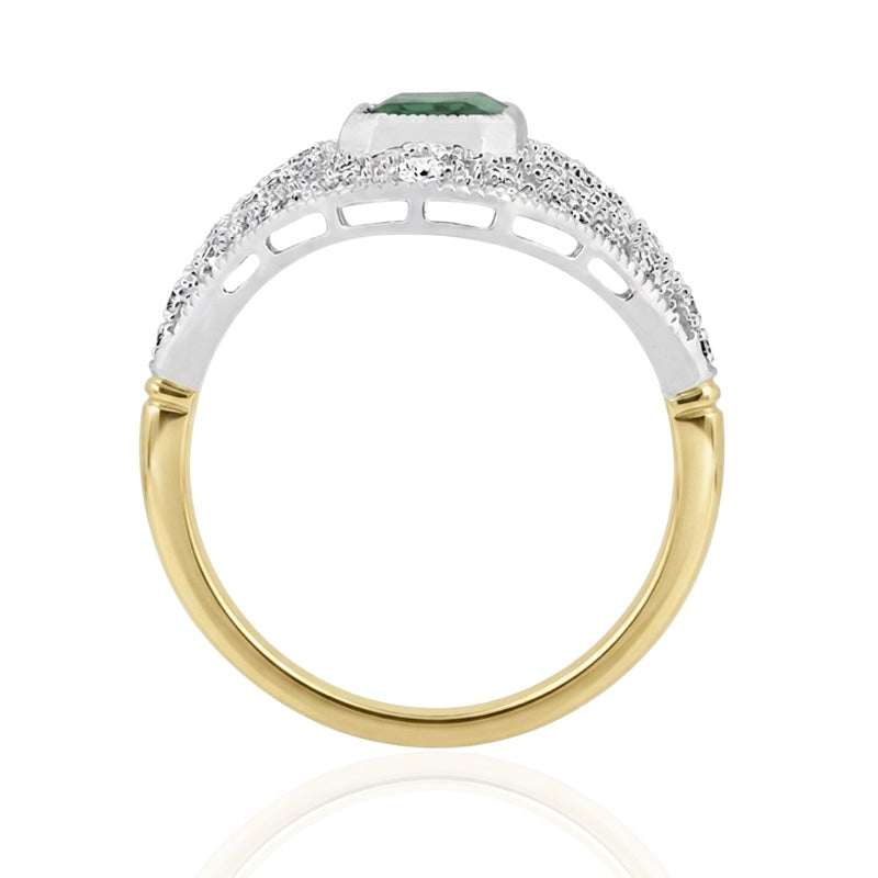 R-25202-EM-Y  Diamond & Emerald Vintage Ring