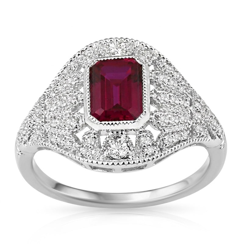 R-25202-RU-W  Diamond & Ruby Vintage Ring