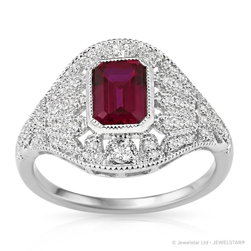 R-25202-RU-W  Diamond & Ruby Vintage Ring