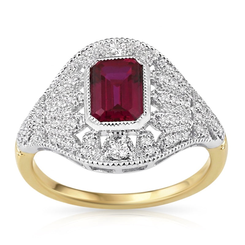 R-25202-RU-Y  Diamond & Ruby Vintage Ring