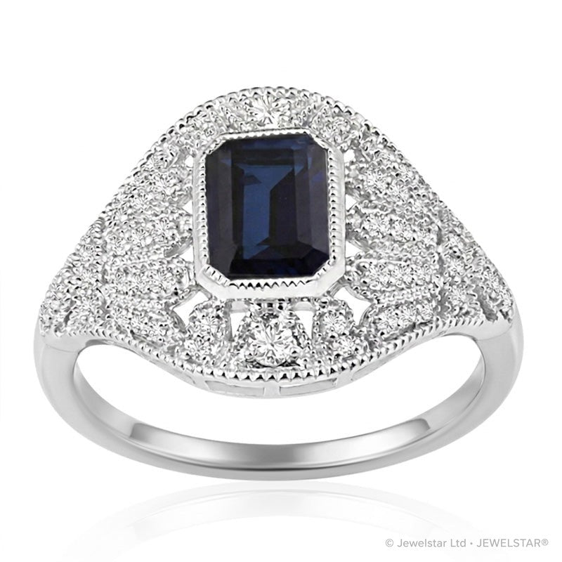 R-25202-SA-W  Diamond & Sapphire Vintage Ring
