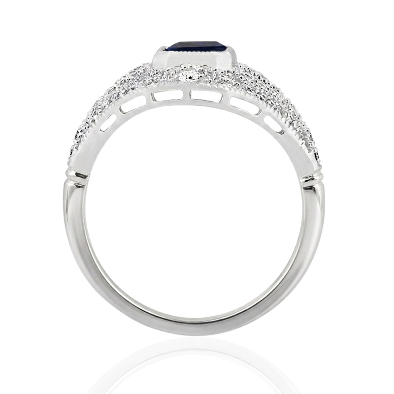 R-25202-SA-W  Diamond & Sapphire Vintage Ring