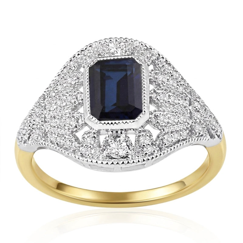 R-25202-SA-Y  Diamond & Sapphire Vintage Ring
