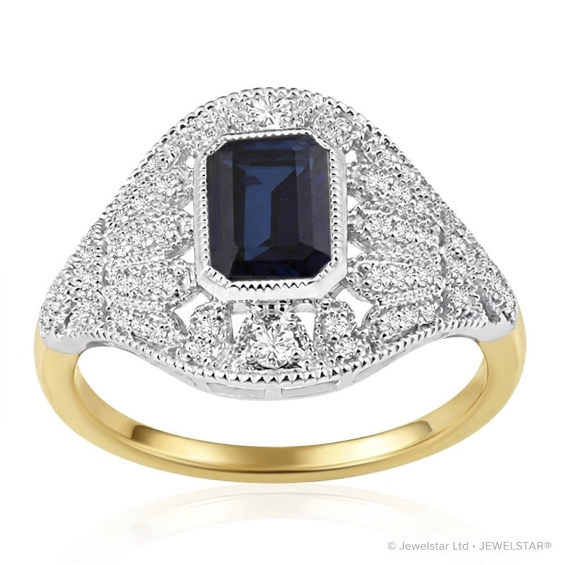R-25202-SA-Y  Diamond & Sapphire Vintage Ring