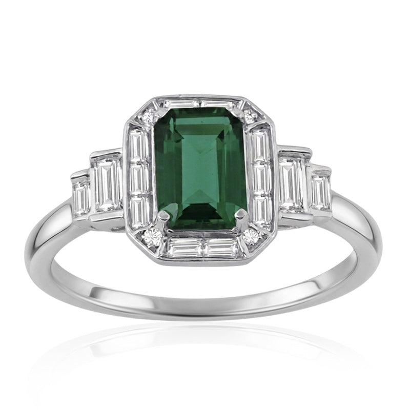 R-25204-EM-W  Diamond & Emerald Vintage Ring
