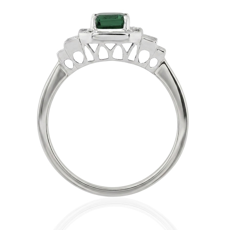 R-25204-EM-W  Diamond & Emerald Vintage Ring