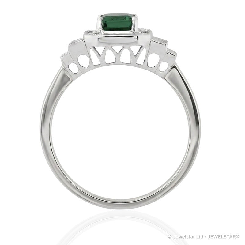R-25204-EM-W  Diamond & Emerald Vintage Ring