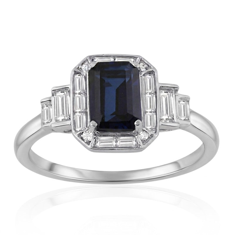 R-25204-SA-W  Diamond & Sapphire Vintage Ring