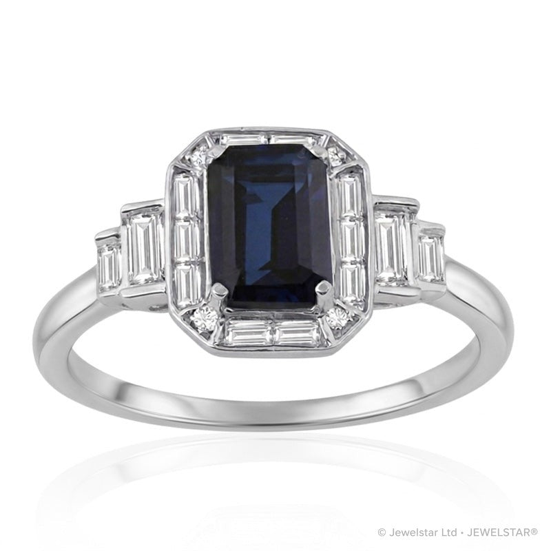 R-25204-SA-W  Diamond & Sapphire Vintage Ring