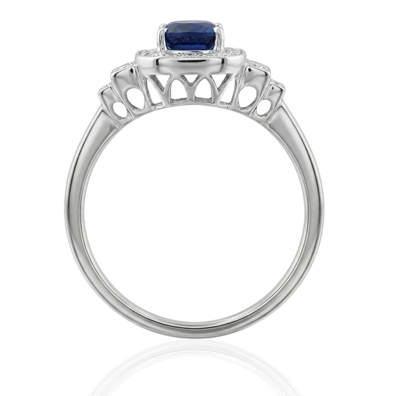 R-25204-SA-W  Diamond & Sapphire Vintage Ring