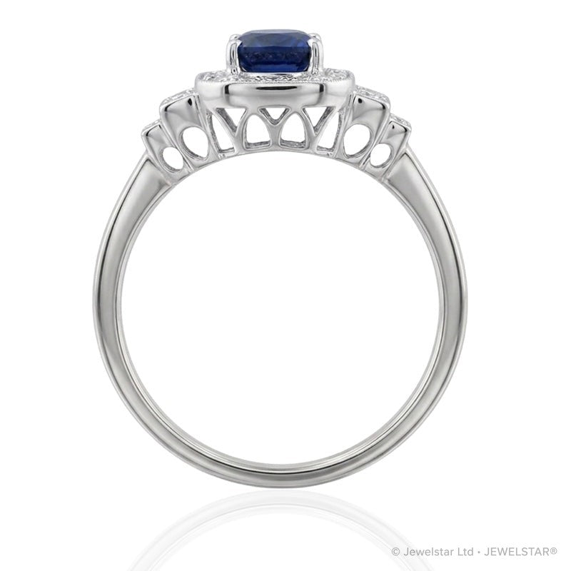 R-25204-SA-W  Diamond & Sapphire Vintage Ring