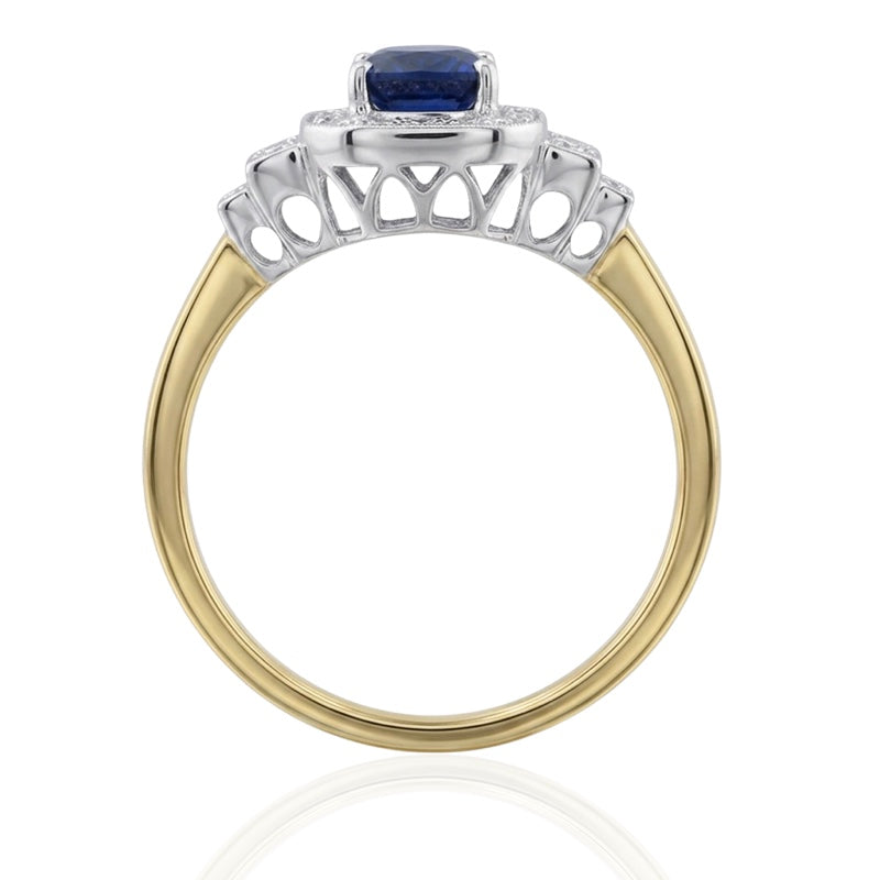 R-25204-SA-Y  Diamond & Sapphire Vintage Ring