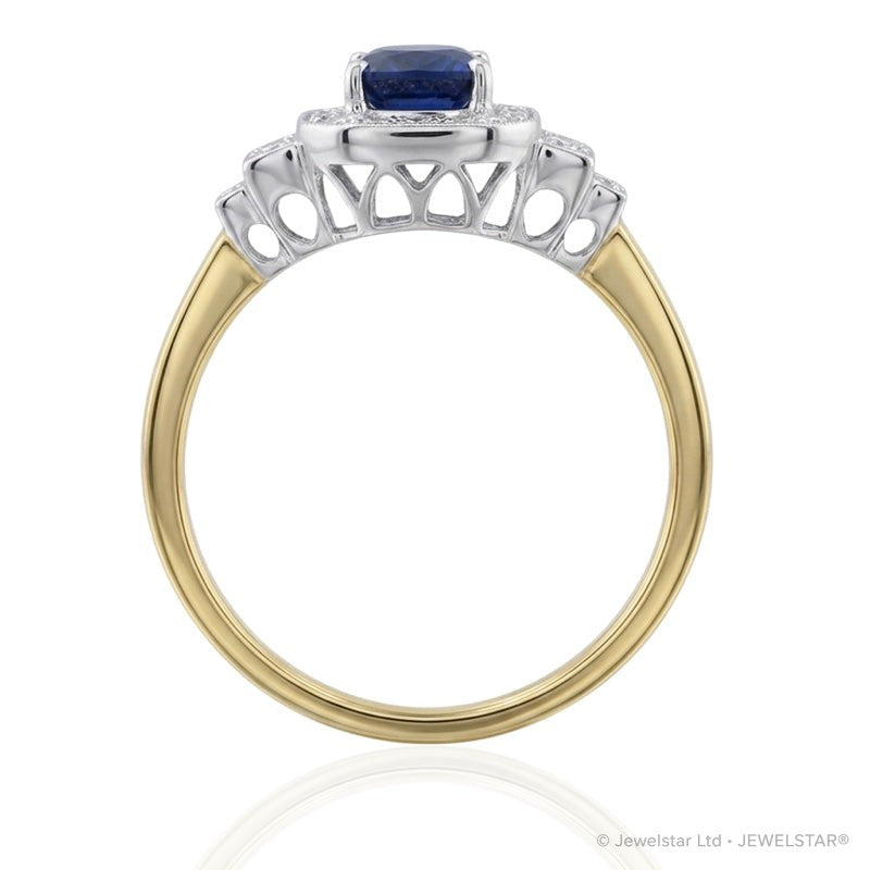 R-25204-SA-Y  Diamond & Sapphire Vintage Ring