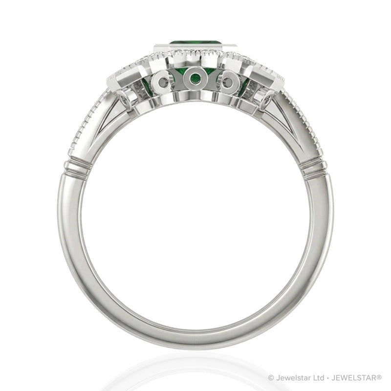 R-25205-EM-W  Diamond & Emerald Vintage Ring