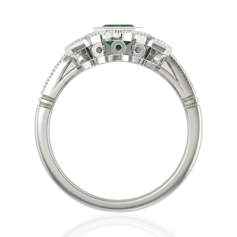 R-25205-EM-W  Diamond & Emerald Vintage Ring
