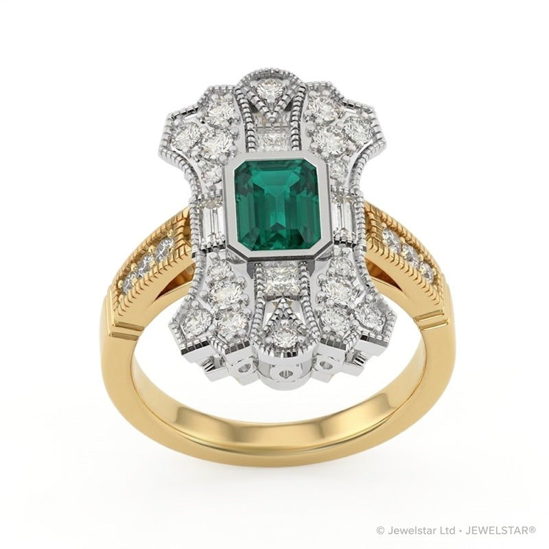 R-25205-EM-Y  Diamond & Emerald Vintage Ring