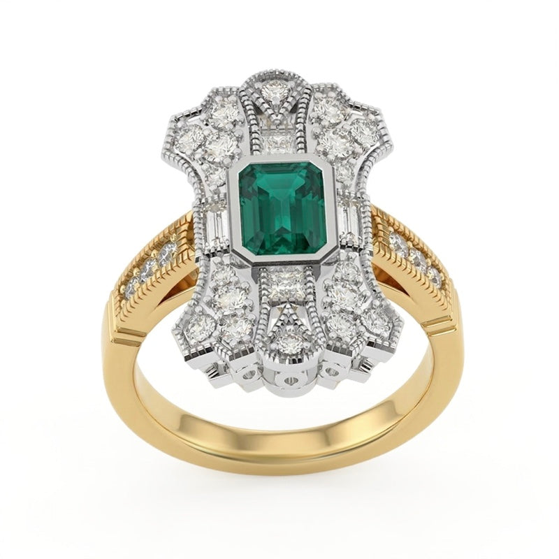 R-25205-EM-Y  Diamond & Emerald Vintage Ring