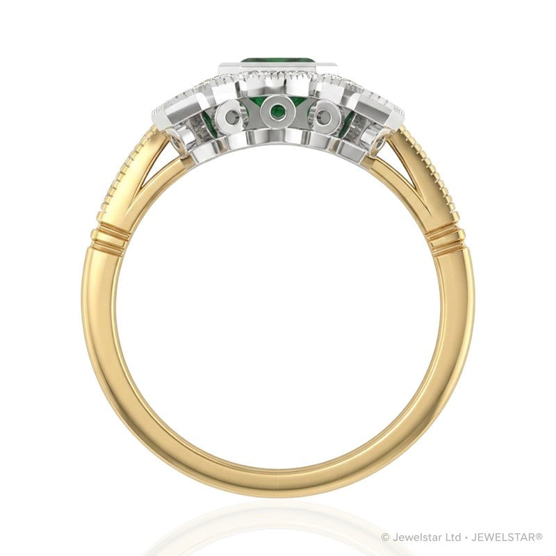 R-25205-EM-Y  Diamond & Emerald Vintage Ring