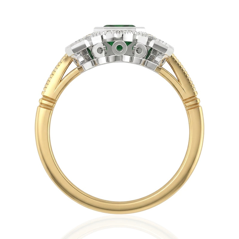R-25205-EM-Y  Diamond & Emerald Vintage Ring