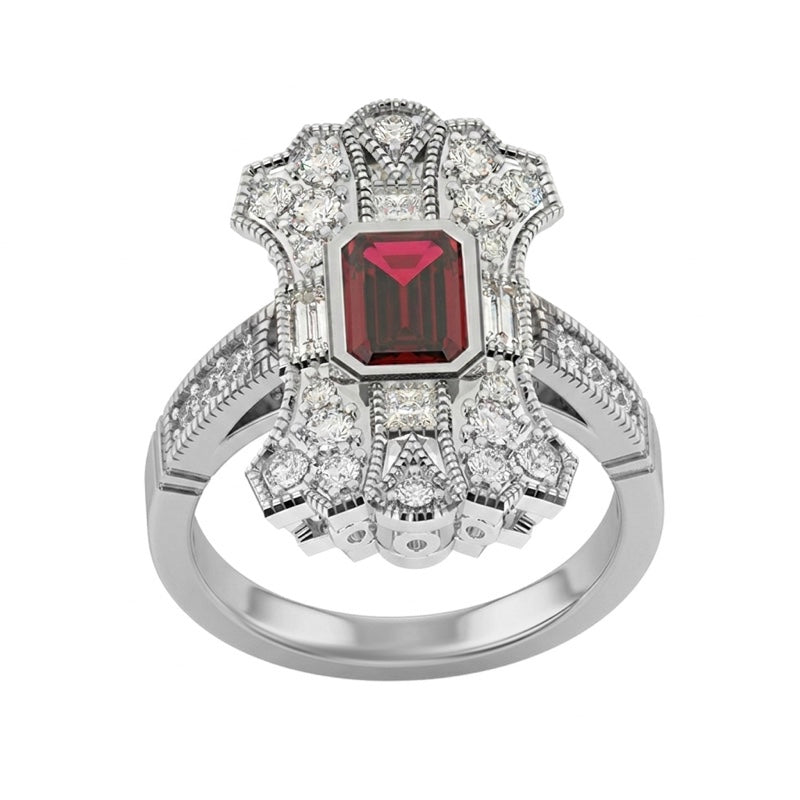R-25205-RU-W  Diamond & Ruby Vintage Ring