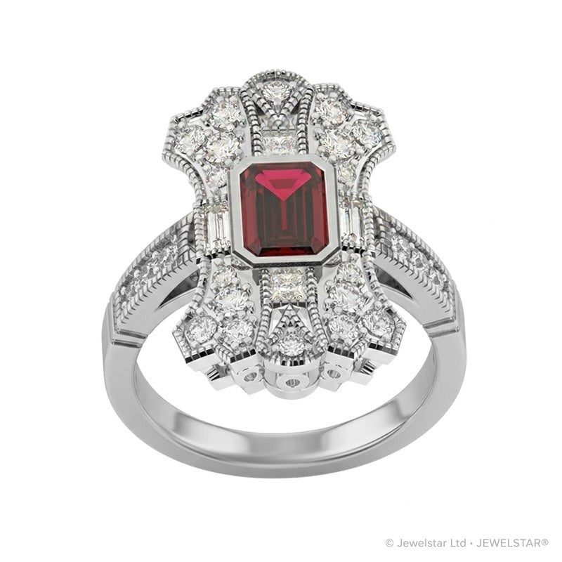 R-25205-RU-W  Diamond & Ruby Vintage Ring