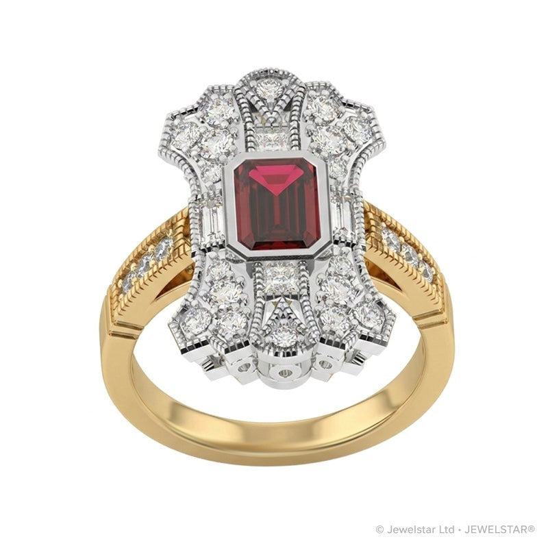 R-25205-RU-Y  Diamond & Ruby Vintage Ring
