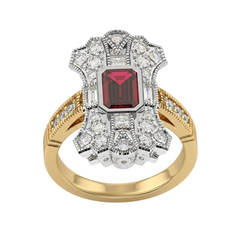 R-25205-RU-Y  Diamond & Ruby Vintage Ring