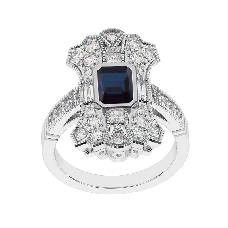 R-25205-SA-W  Diamond & Sapphire Vintage Ring