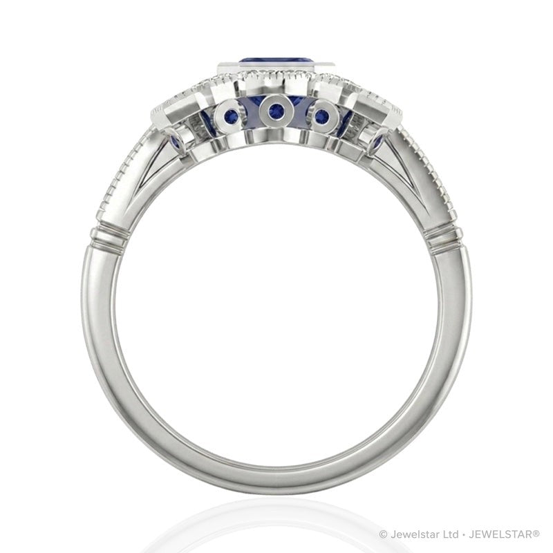 R-25205-SA-W  Diamond & Sapphire Vintage Ring