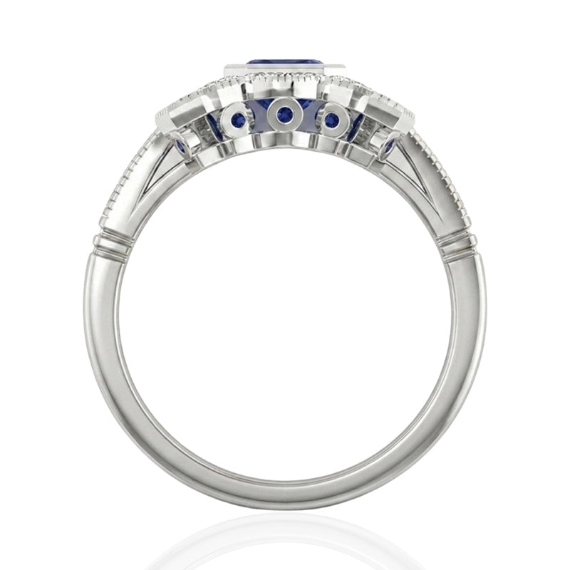 R-25205-SA-W  Diamond & Sapphire Vintage Ring