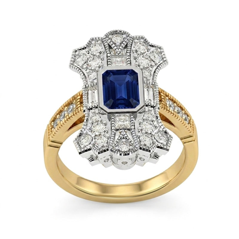 R-25205-SA-Y  Diamond & Sapphire Vintage Ring