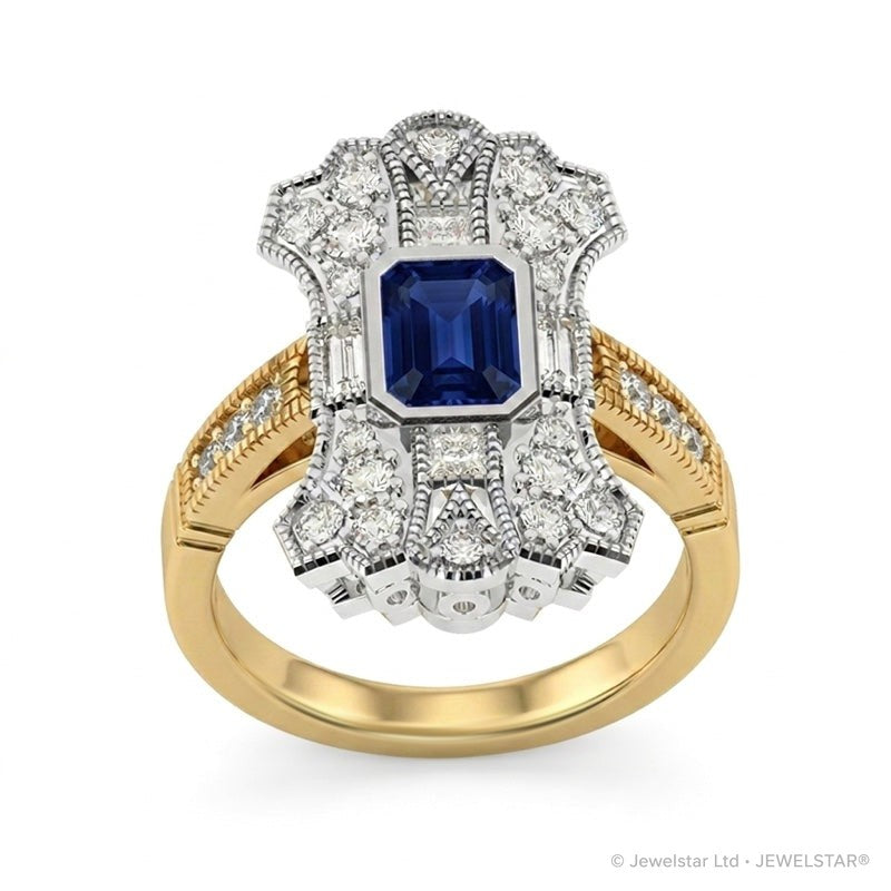 R-25205-SA-Y  Diamond & Sapphire Vintage Ring