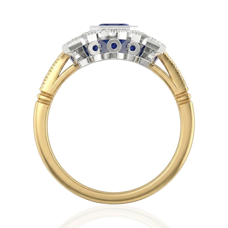 R-25205-SA-Y  Diamond & Sapphire Vintage Ring