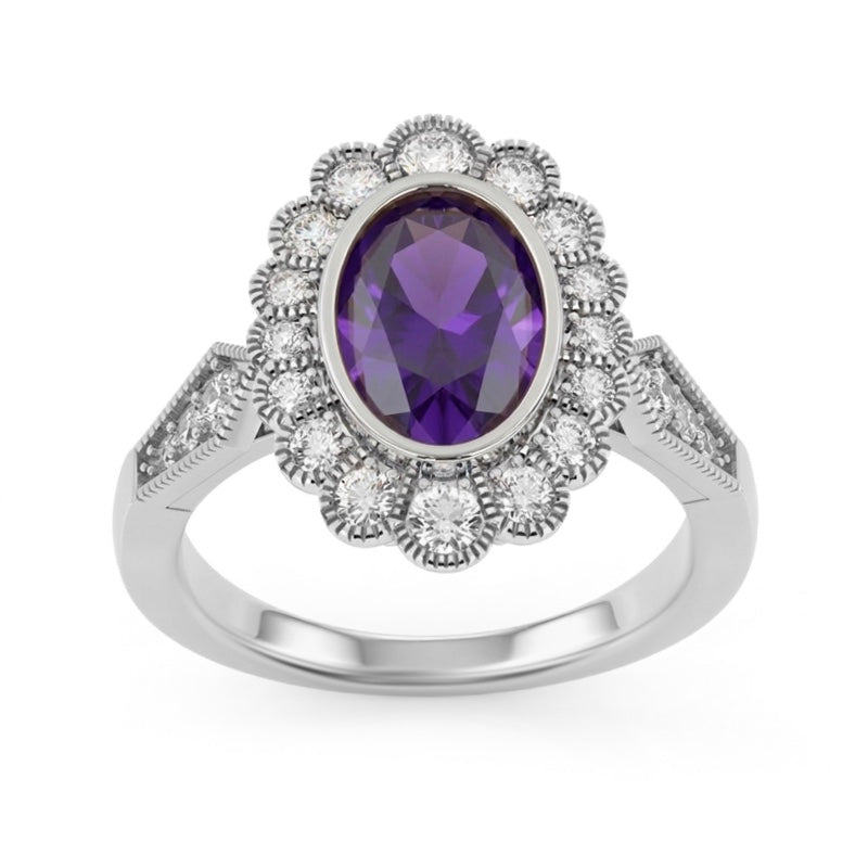 R-25208-AM-W  Diamond & Amethyst Vintage Rings