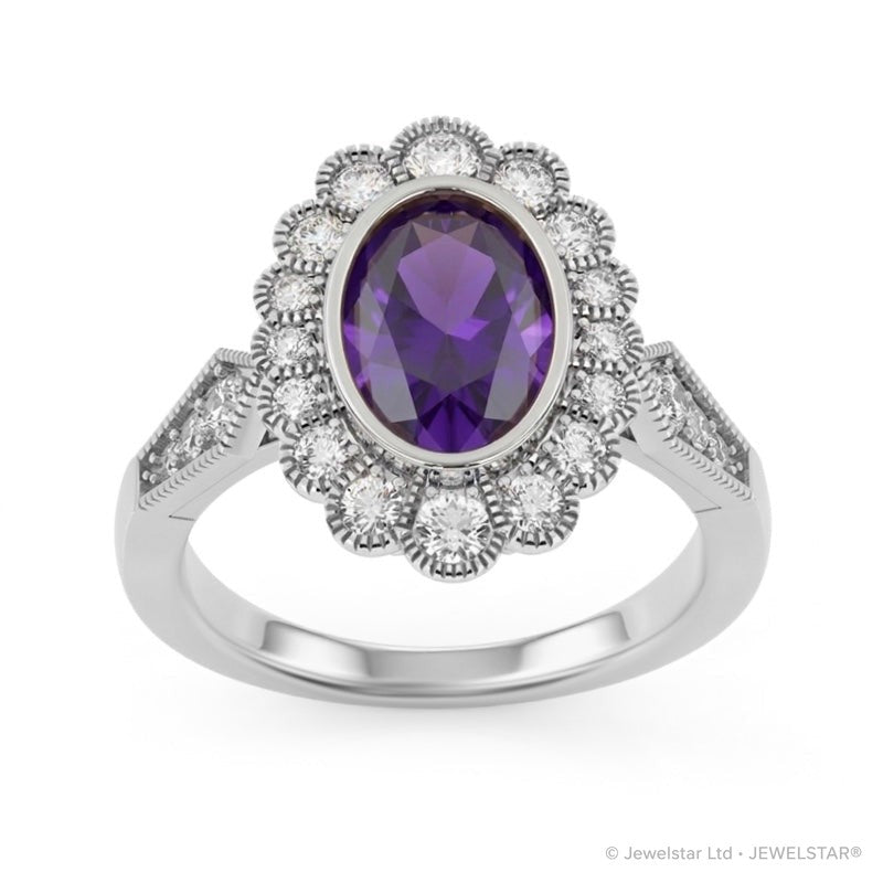R-25208-AM-W  Diamond & Amethyst Vintage Rings