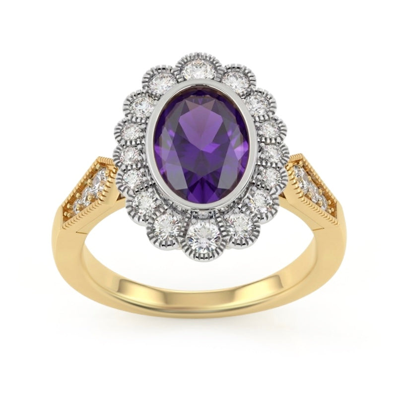 R-25208-AM-Y  Diamond & Amethyst Vintage Ring