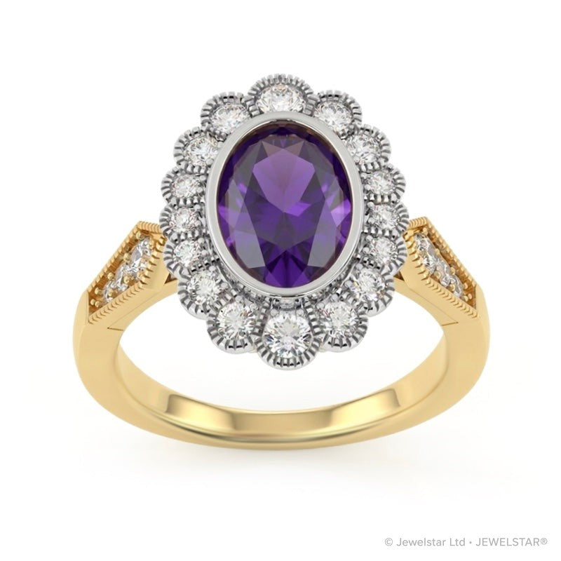 R-25208-AM-Y  Diamond & Amethyst Vintage Ring