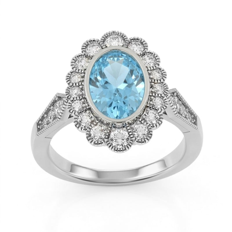 R-25208-BT-W  Diamond & Blue Topaz Vintage Ring