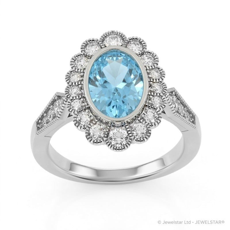R-25208-BT-W  Diamond & Blue Topaz Vintage Ring