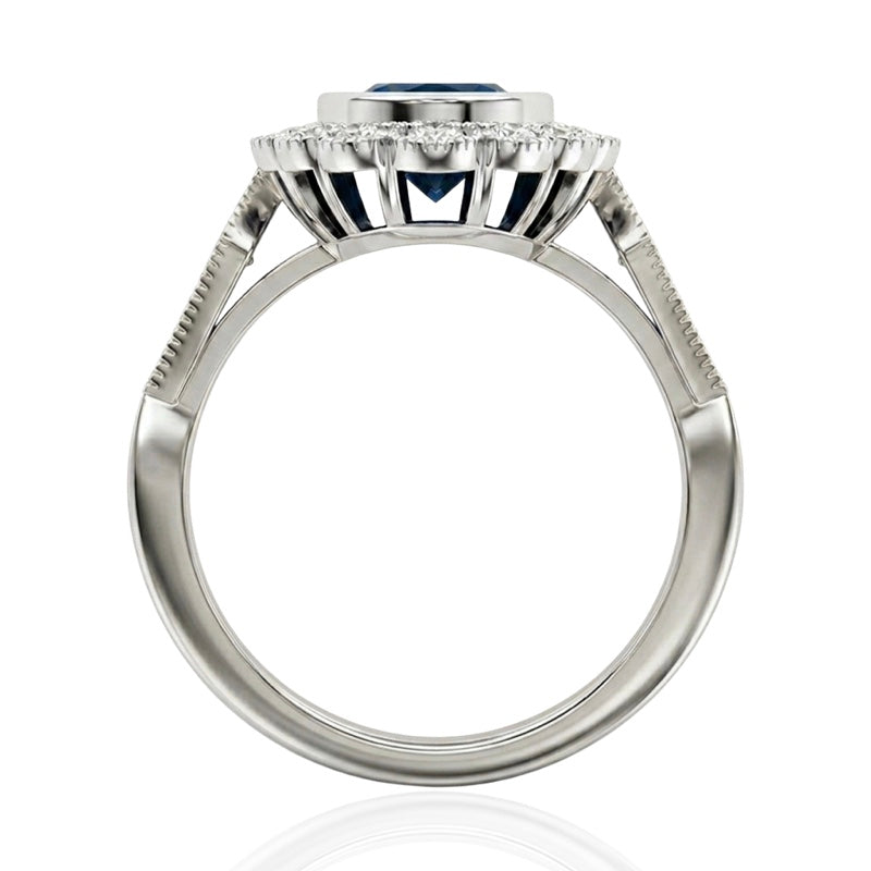 R-25208-BT-W  Diamond & Blue Topaz Vintage Ring
