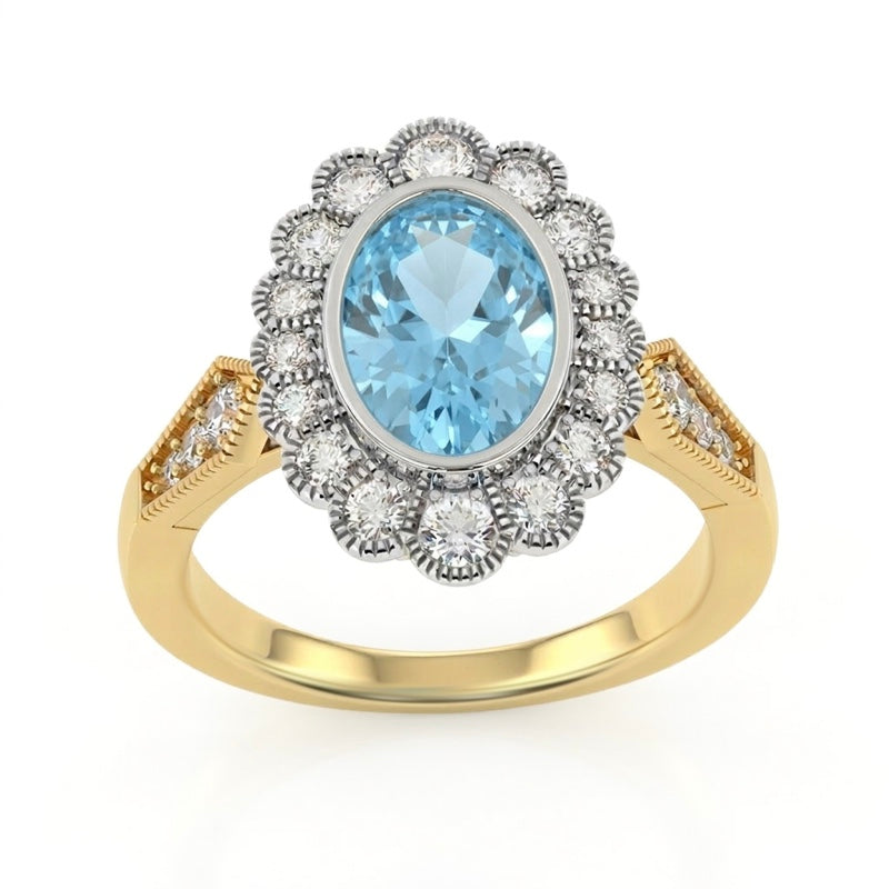 R-25208-BT-Y  Diamond & Blue Topaz Vintage Ring
