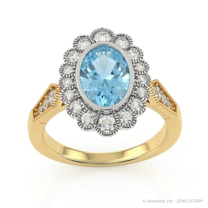 R-25208-BT-Y  Diamond & Blue Topaz Vintage Ring
