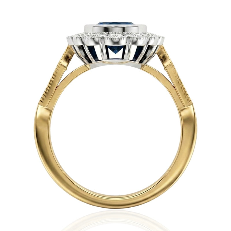 R-25208-BT-Y  Diamond & Blue Topaz Vintage Ring