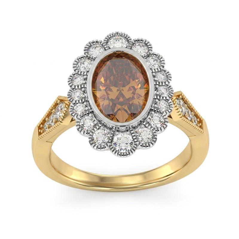 R-25208-CT-Y  Diamond & Citrine Vintage Ring