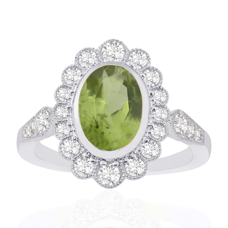 R-25208-PD-W  Diamond & Peridot Vintage Rings