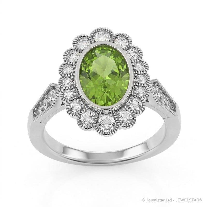 R-25208-PD-W  Diamond & Peridot Vintage Rings
