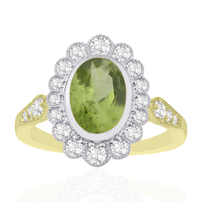 R-25208-PD-Y  Diamond & Peridot Vintage Rings