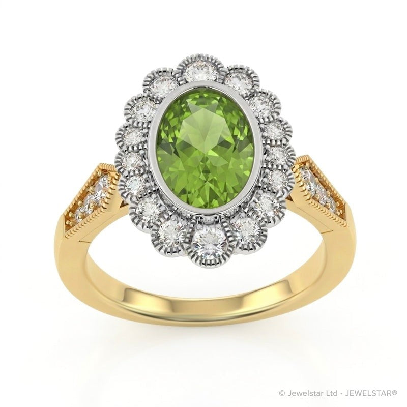 R-25208-PD-Y  Diamond & Peridot Vintage Rings