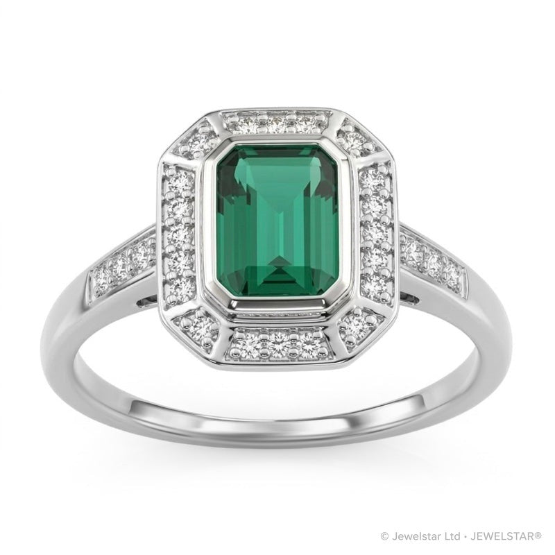 R-25209-EM-W  Diamond & Emerald Vintage Ring